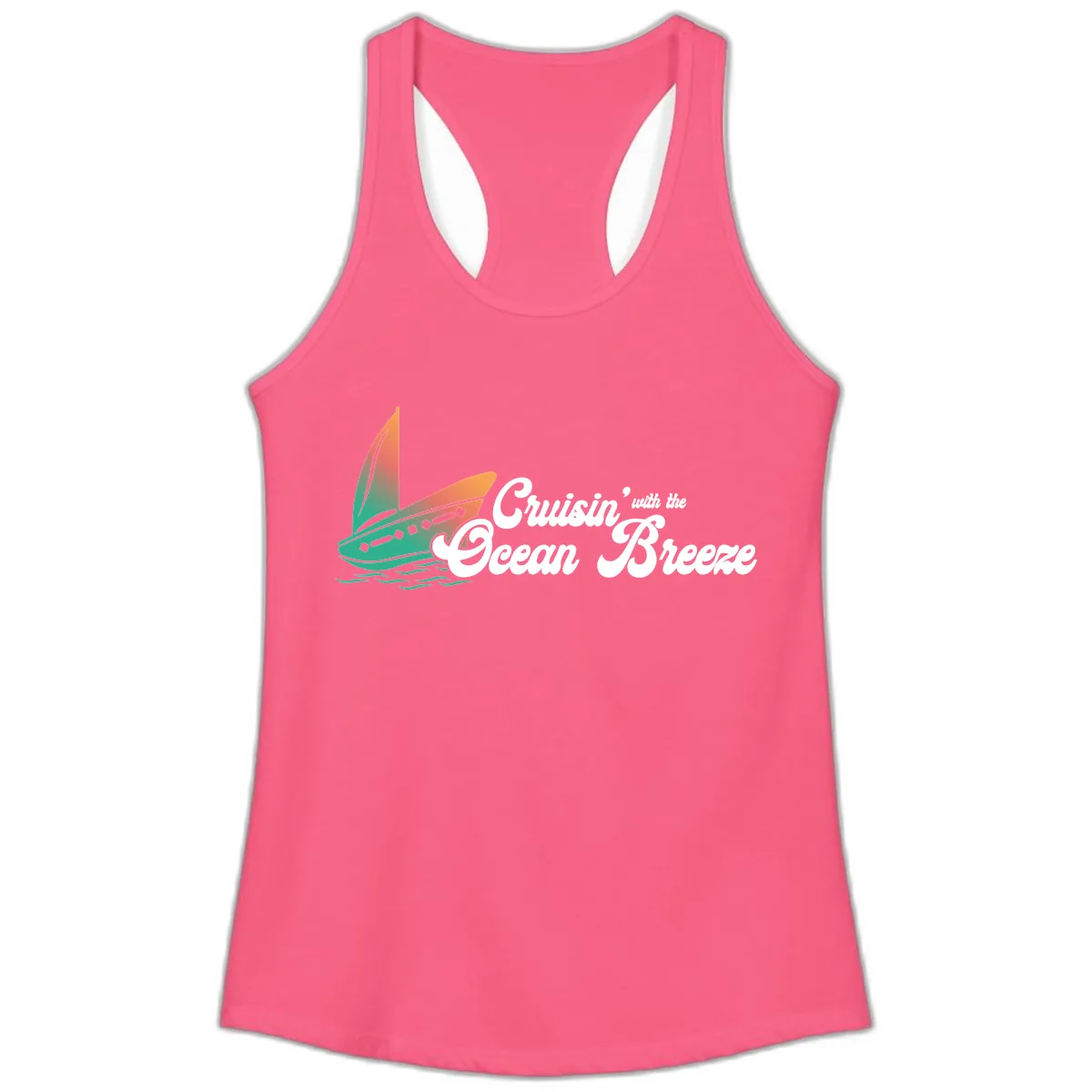 Cruisin' With The Ocean Breeze Ladies Tank in Solid Hot Pink
