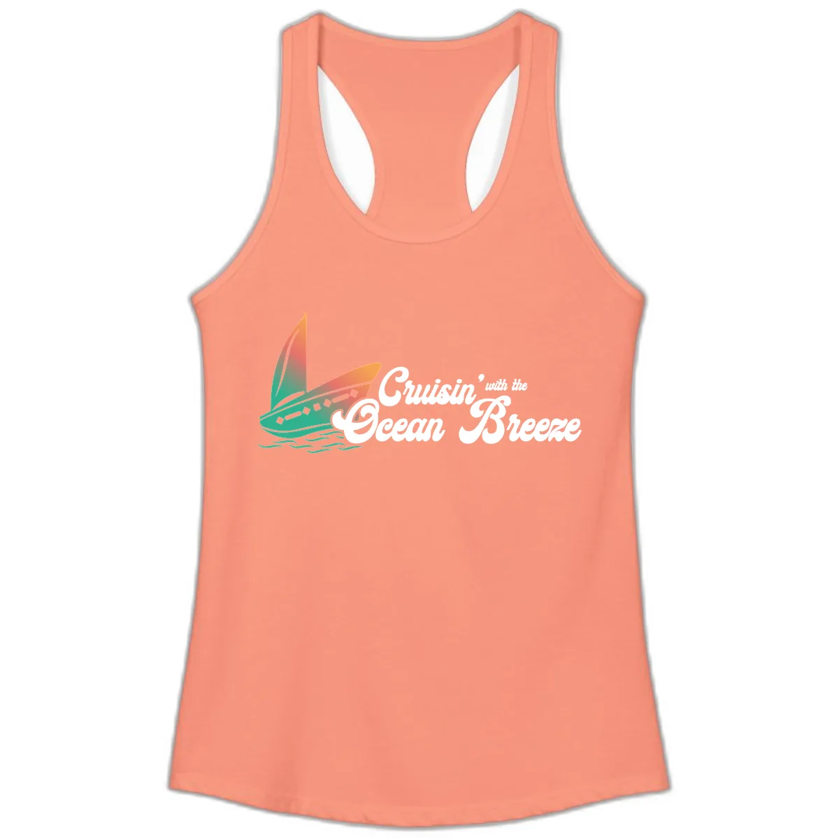 Cruisin' With The Ocean Breeze Ladies Tank in Solid Light Orange