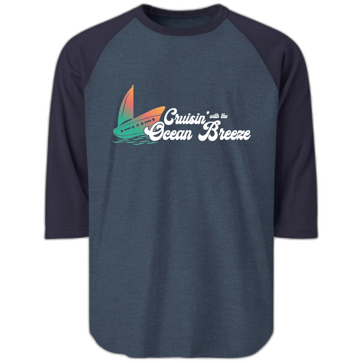 Cruisin' With The Ocean Breeze Raglan 3/4 in Heather Denim Navy
