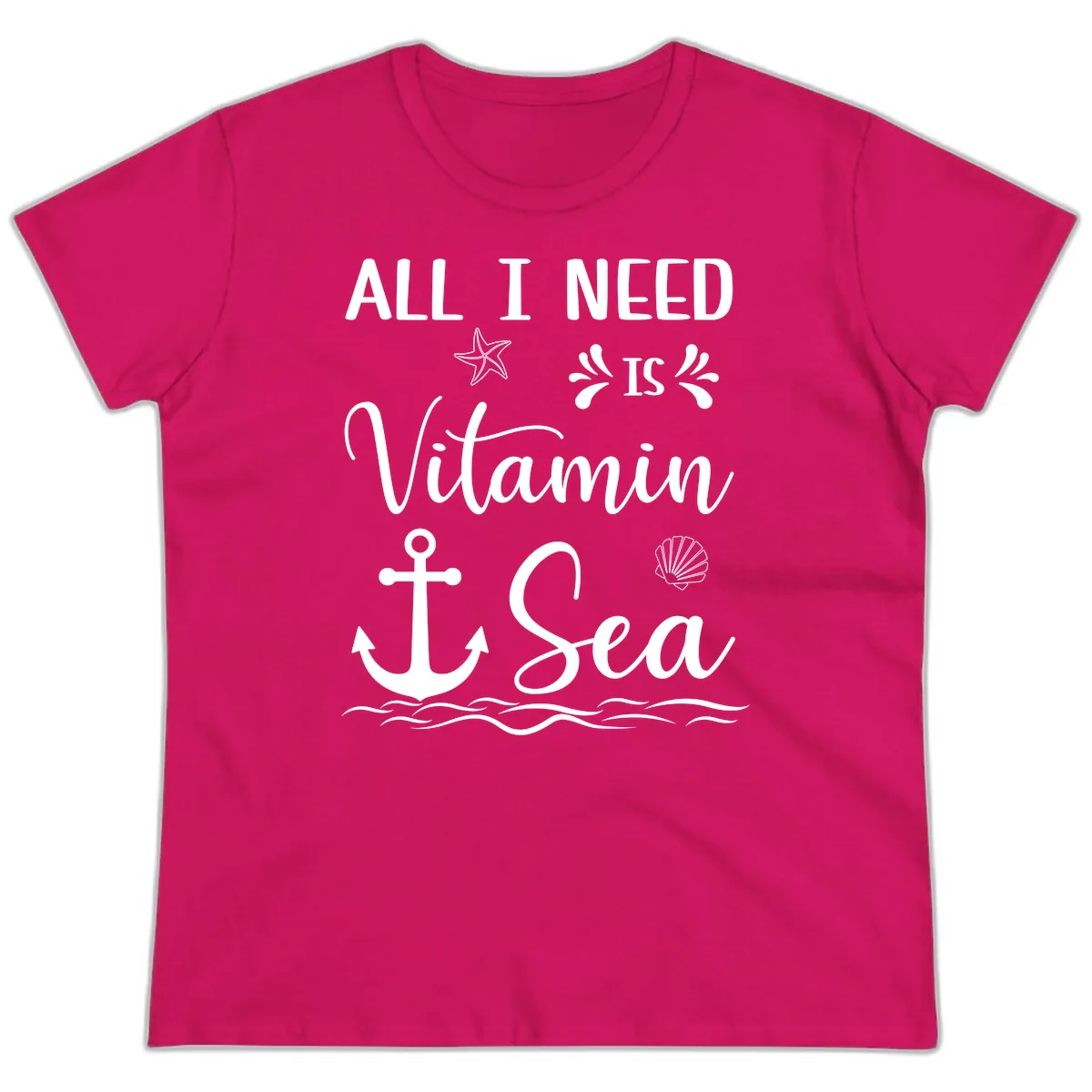 All I Need Is Vitamin Sea Ladies Tee in Heliconia