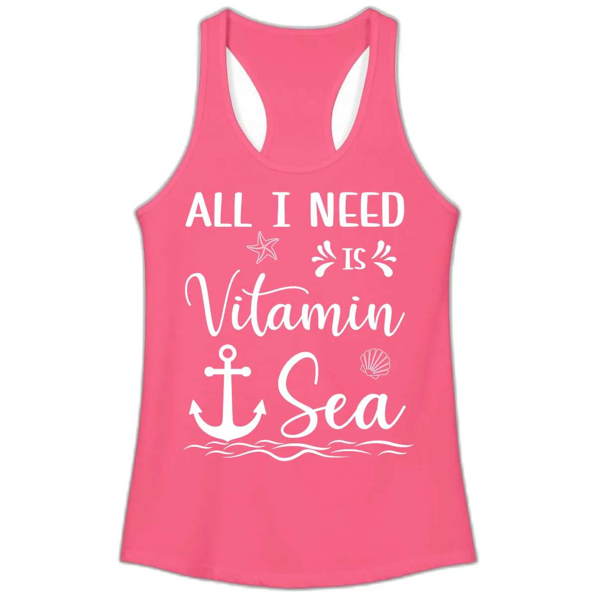 All I Need Is Vitamin Sea Ladies Tank in Solid Hot Pink