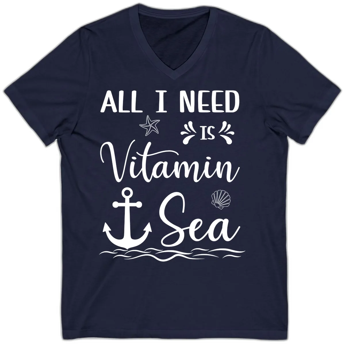 All I Need Is Vitamin Sea V-Neck in Navy