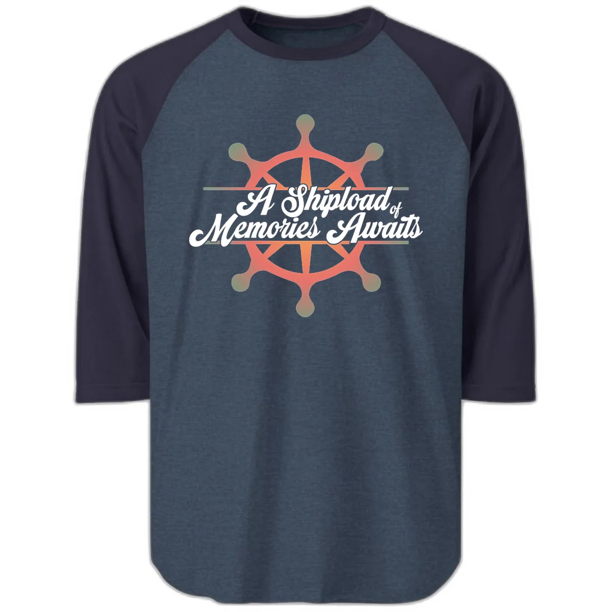 A Shipload Of Memories Awaits Raglan 3/4 in Heather Denim Navy