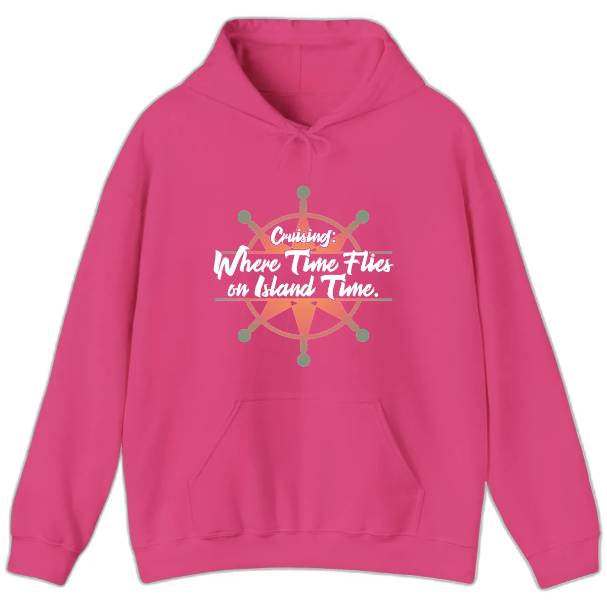 Cruising: Where Time Flies on Island Time Hoodie in Heliconia