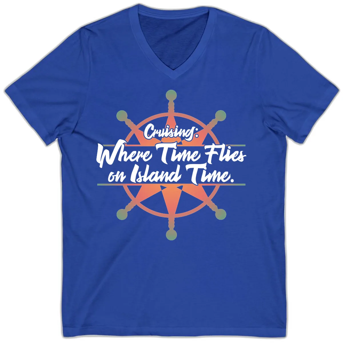 Cruising: Where Time Flies on Island Time V-Neck in True Royal