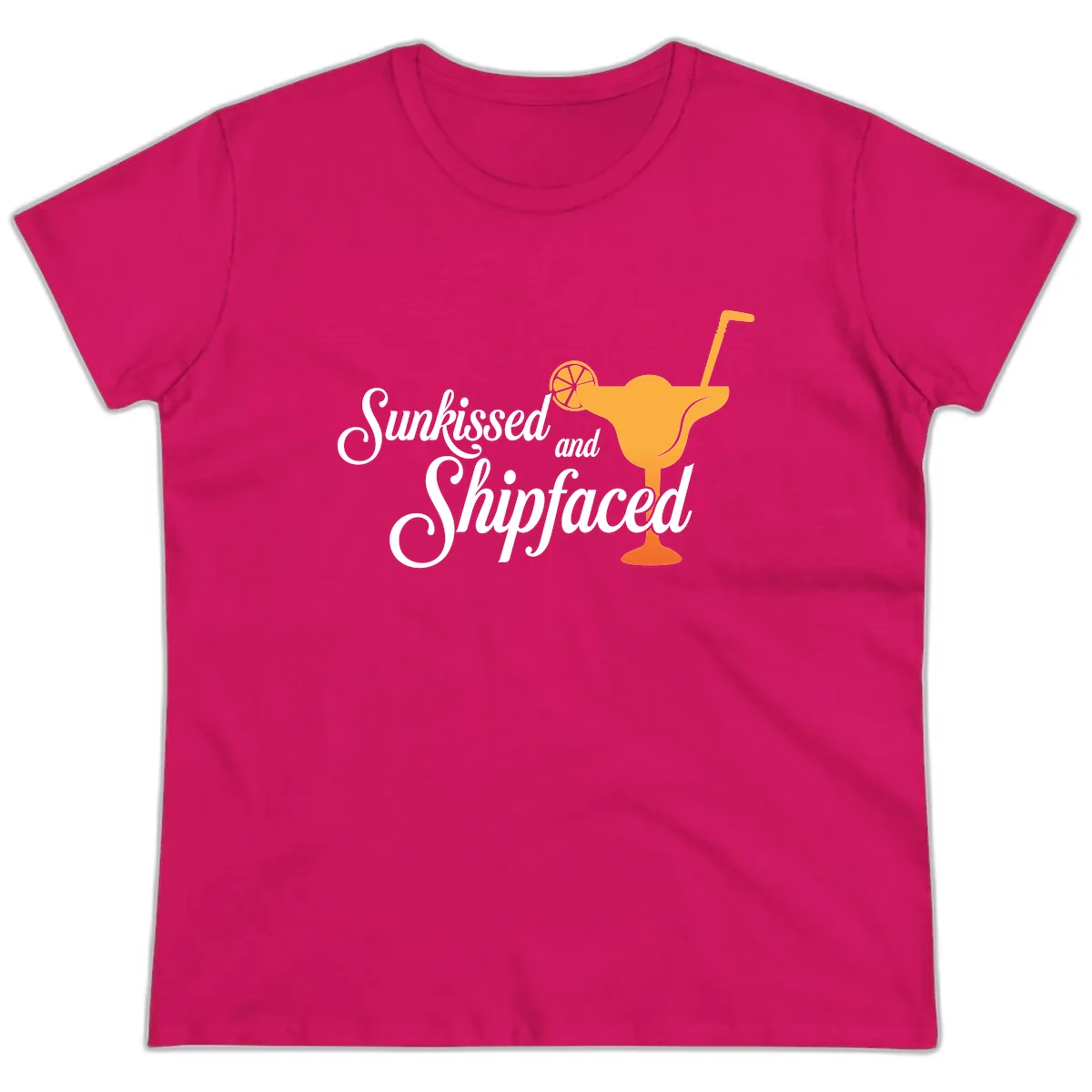 Sunkissed And Shipfaced Ladies Tee in Heliconia