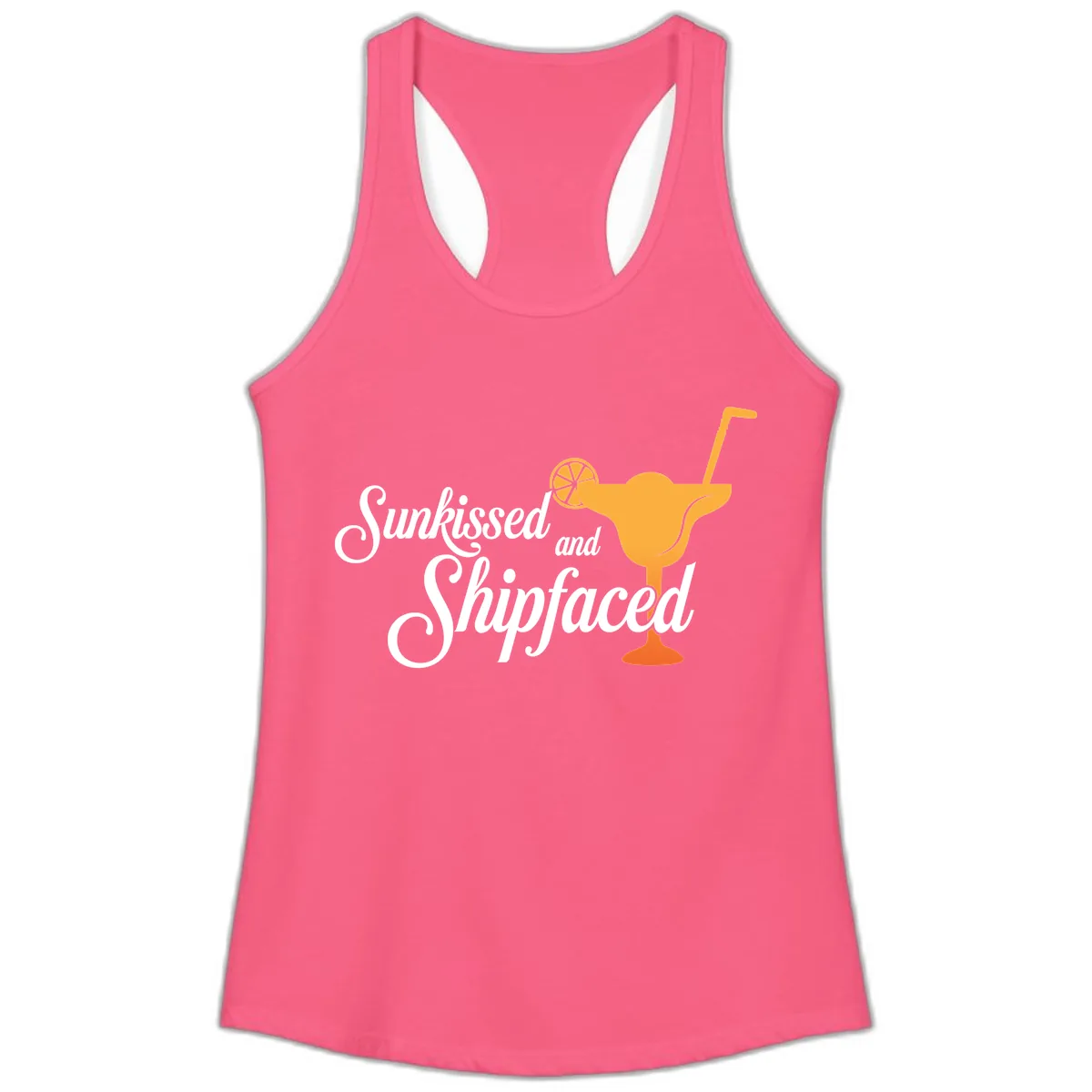 Sunkissed And Shipfaced Ladies Tank in Solid Hot Pink