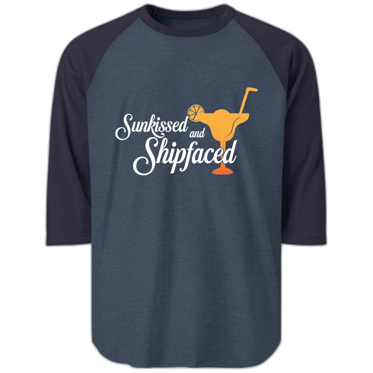 Sunkissed And Shipfaced Raglan 3/4 in Heather Denim Navy