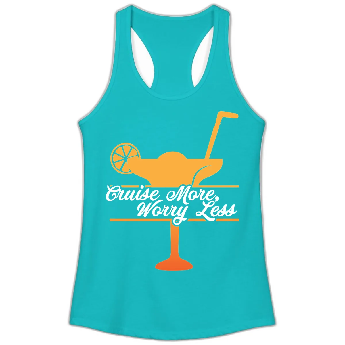 Cruise More, Worry Less Ladies Tank in Tahiti Blue