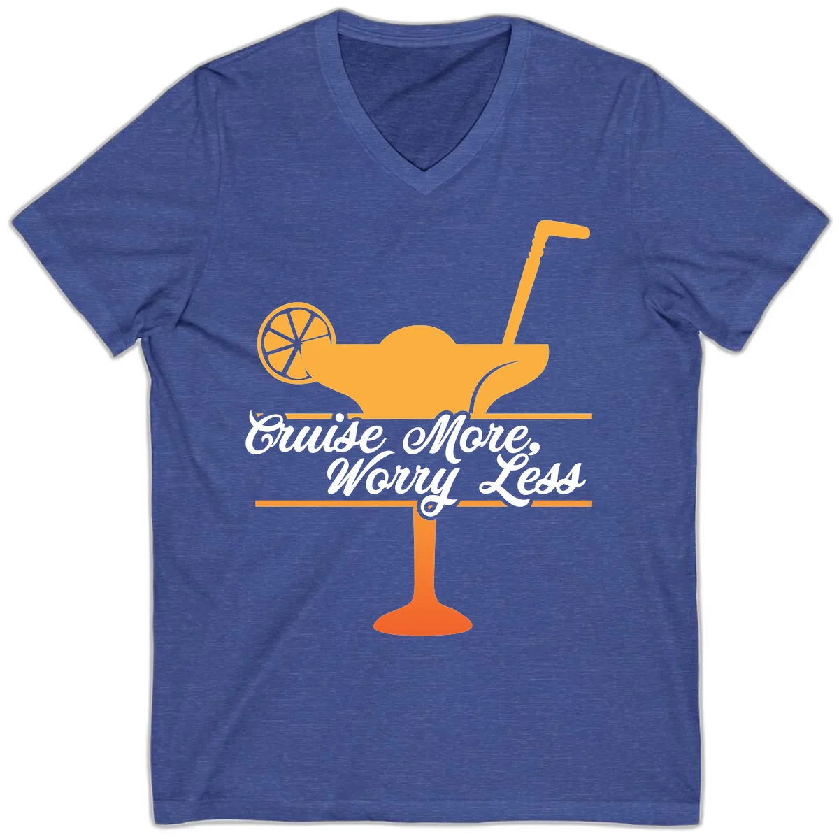 Cruise More, Worry Less V-Neck in Heather True Royal
