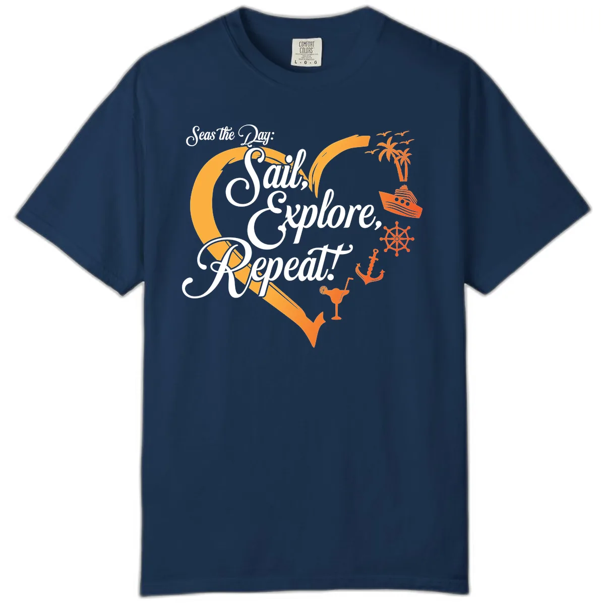 Seas The Day: Sail, Explore, Repeat Comfort Color in Navy