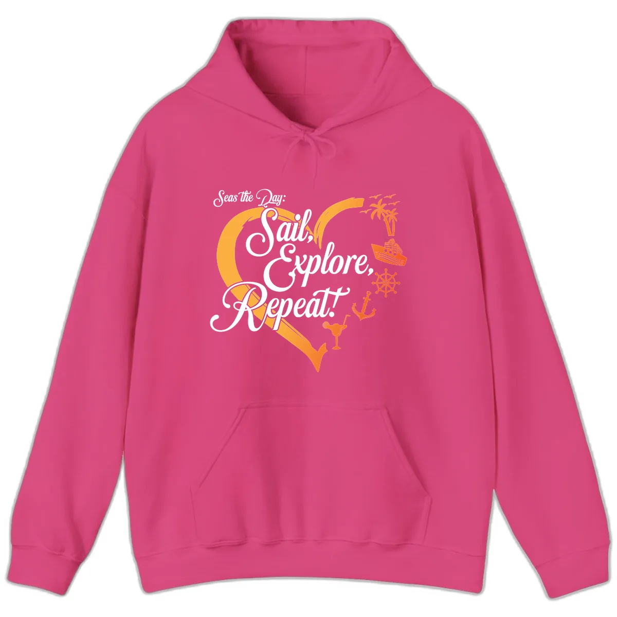 Seas The Day: Sail, Explore, Repeat Hoodie in Heliconia
