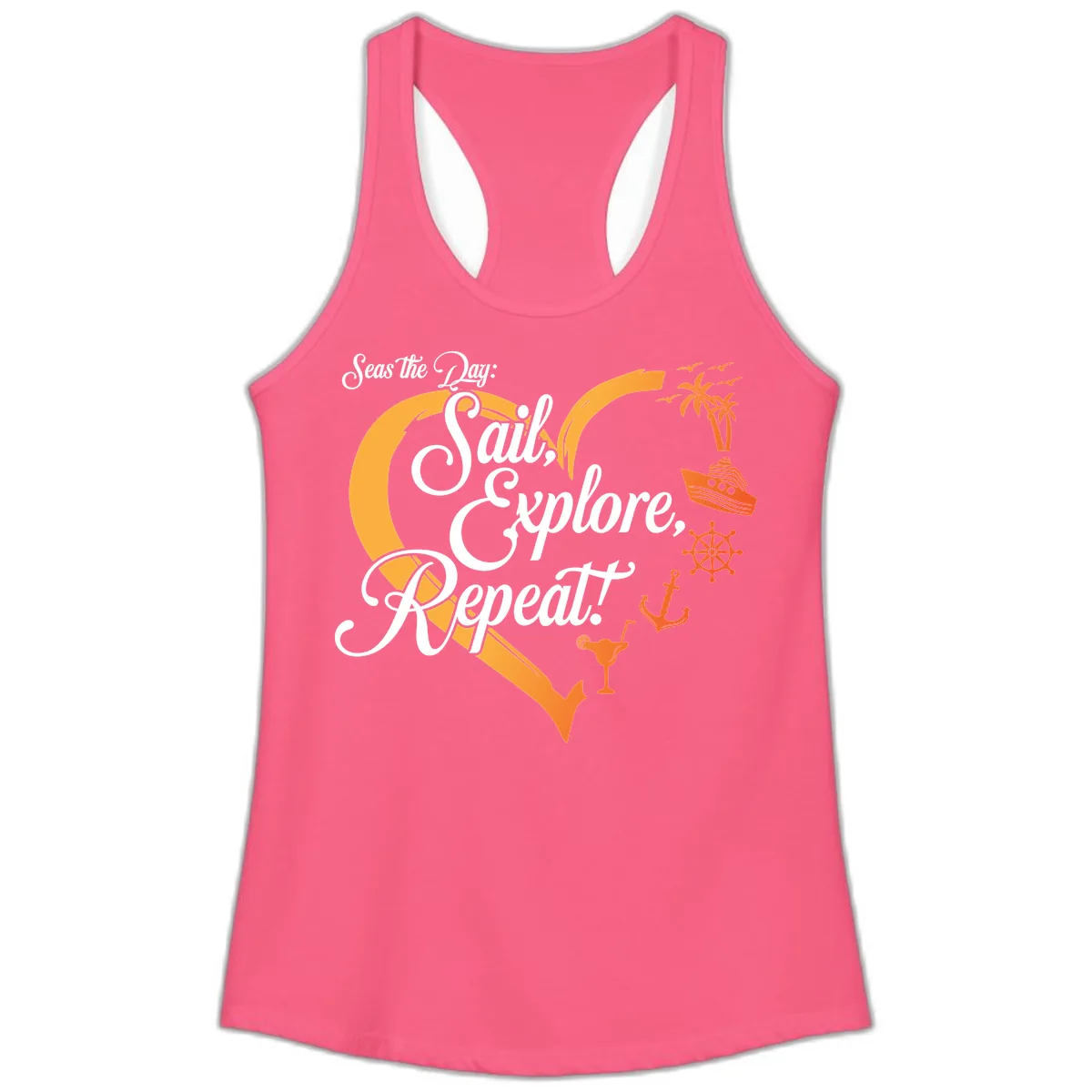 Seas The Day: Sail, Explore, Repeat Ladies Tank in Solid Hot Pink