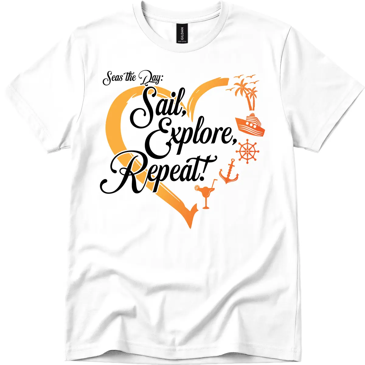 Seas The Day: Sail, Explore, Repeat T-Shirt in White