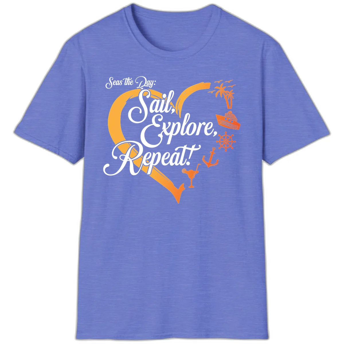 Seas The Day: Sail, Explore, Repeat T-Shirt in Heather Royal