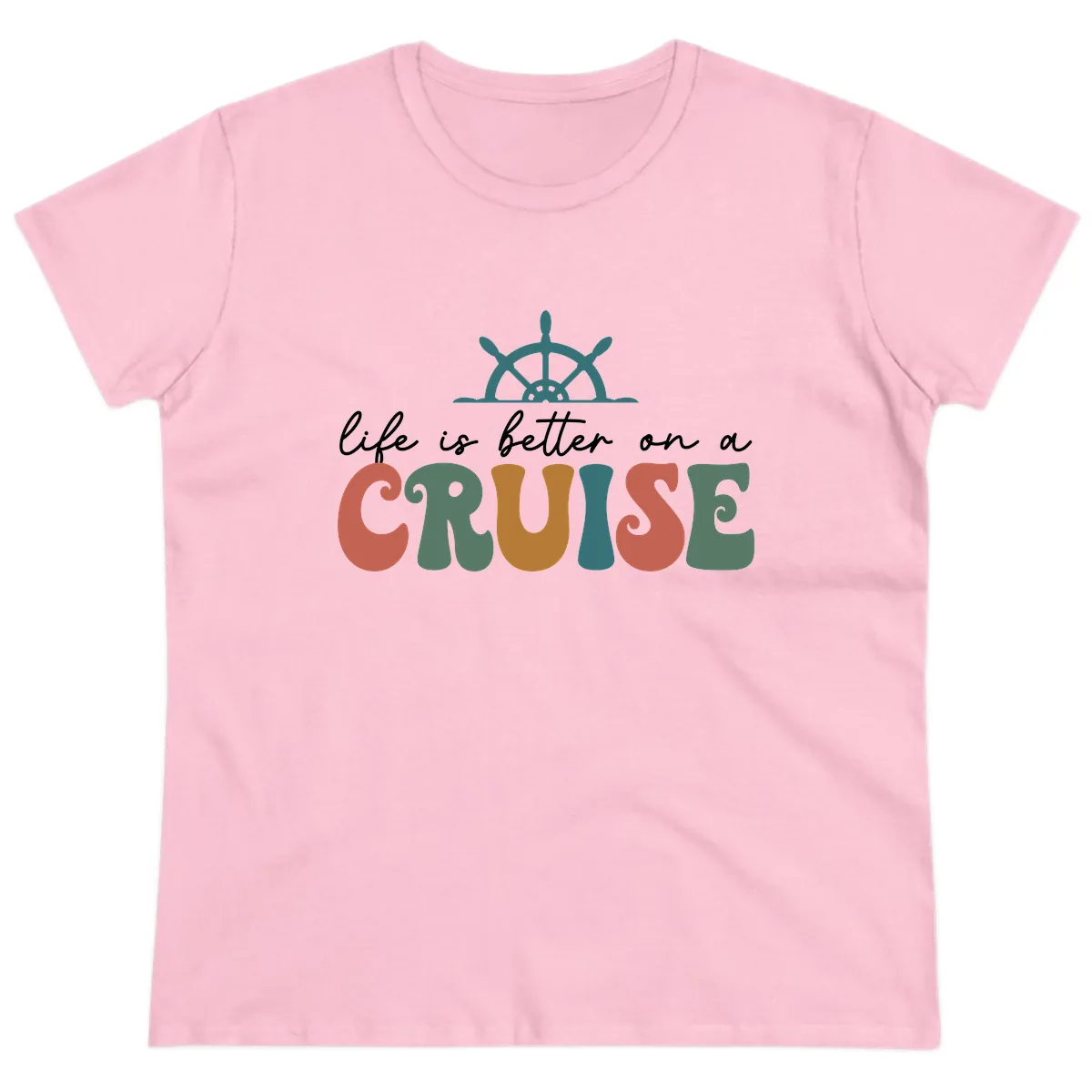 Life Is Better On A Cruise Ladies Tee in Light Pink
