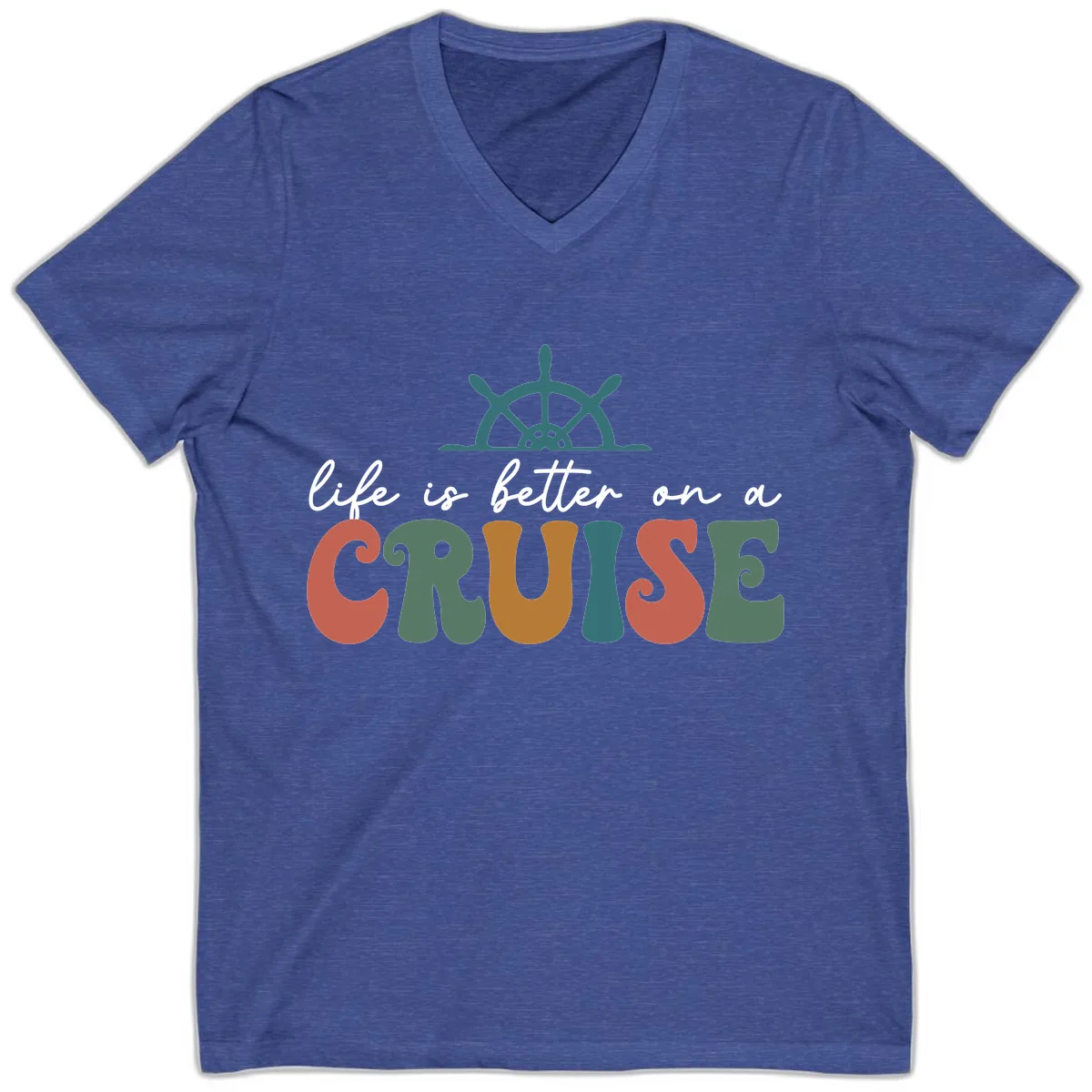 Life Is Better On A Cruise V-Neck in Heather True Royal