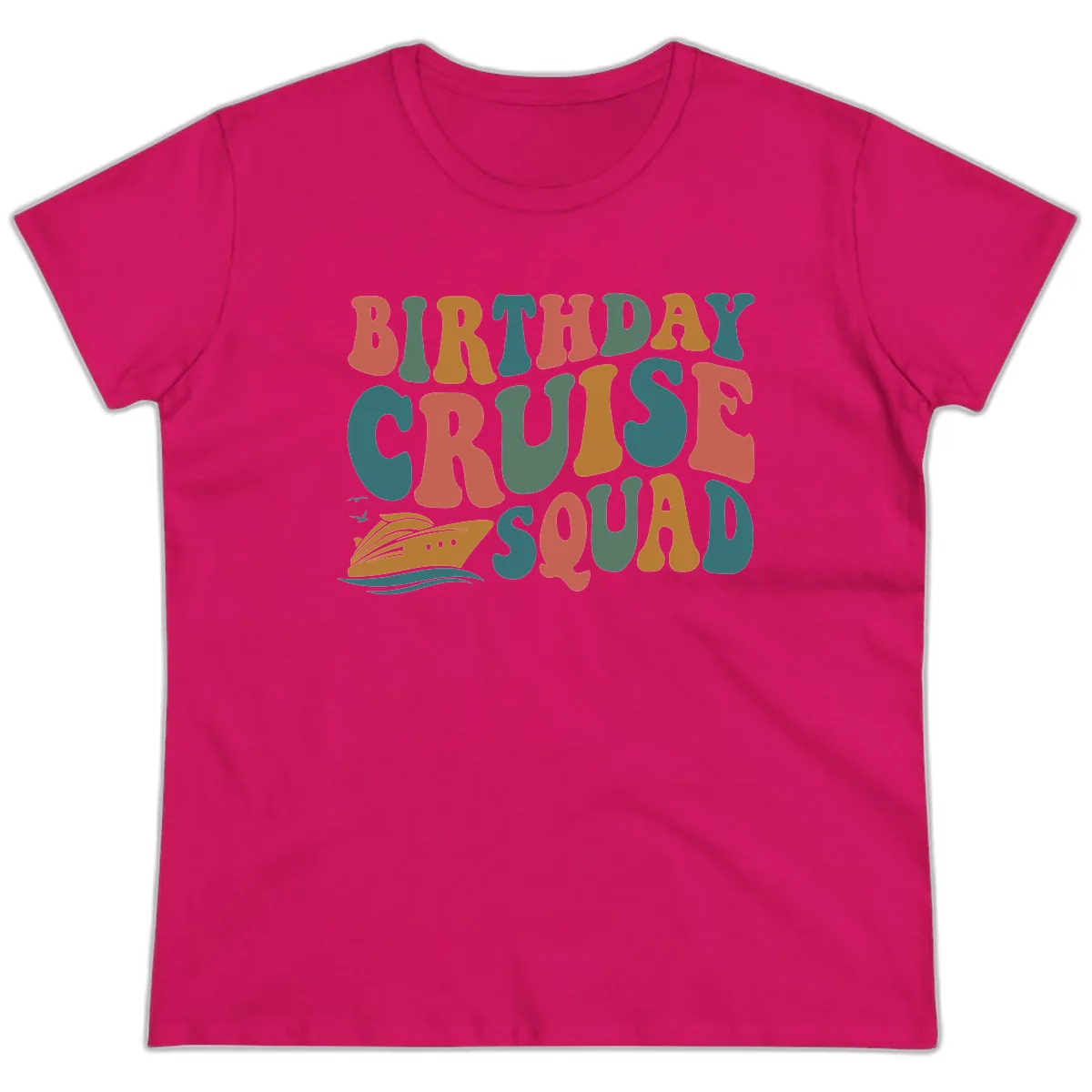 Birthday Cruise Squad Ladies Tee in Heliconia