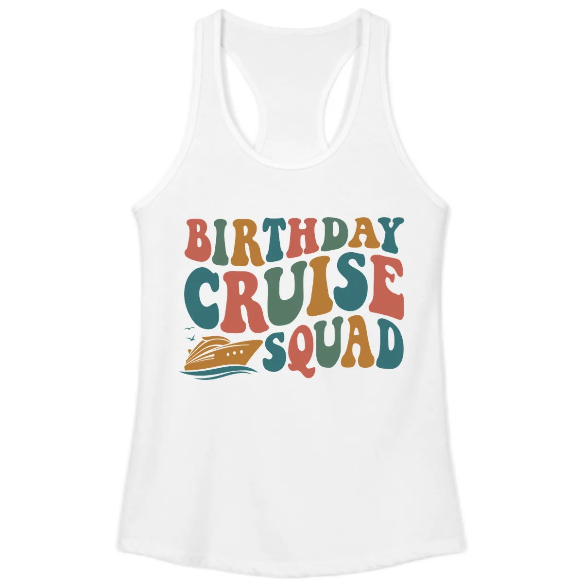 Birthday Cruise Squad Ladies Tank in White