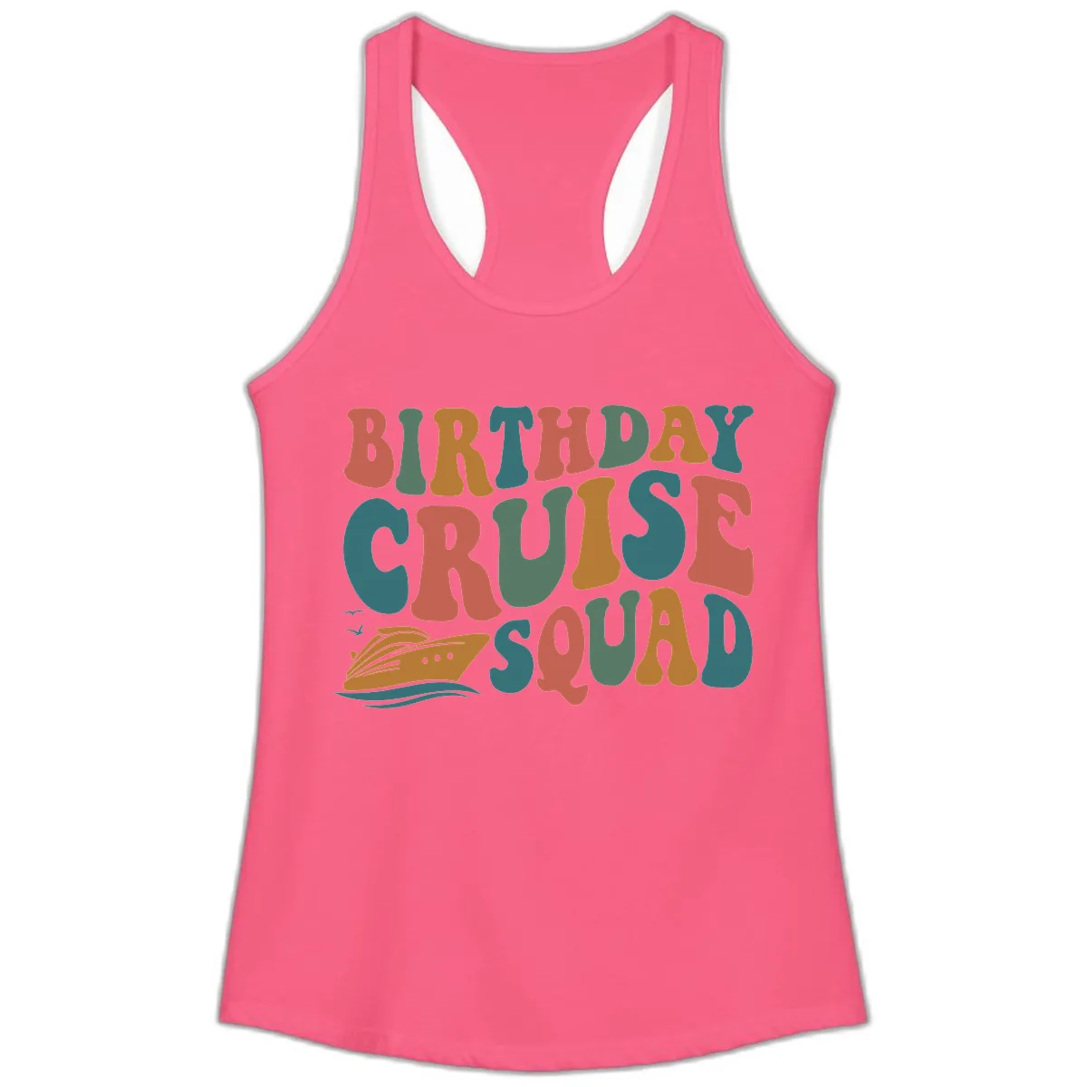 Birthday Cruise Squad Ladies Tank in Solid Hot Pink