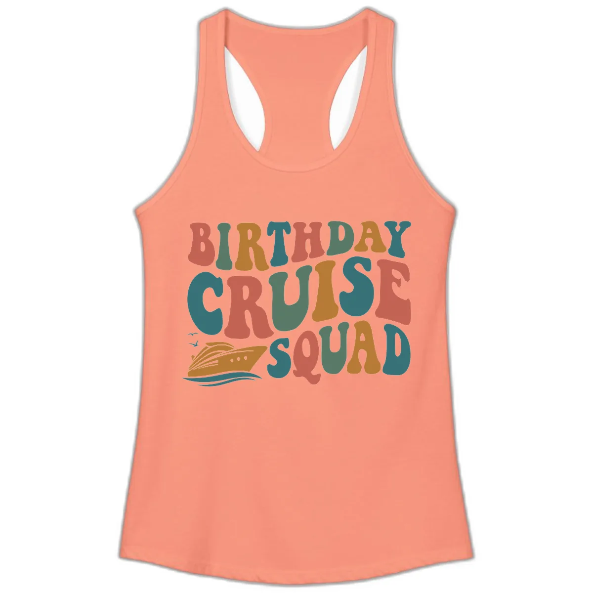 Birthday Cruise Squad Ladies Tank in Solid Light Orange