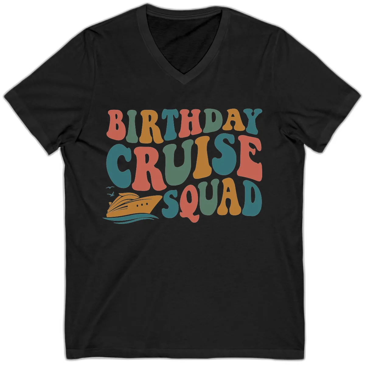 Birthday Cruise Squad V-Neck in Black