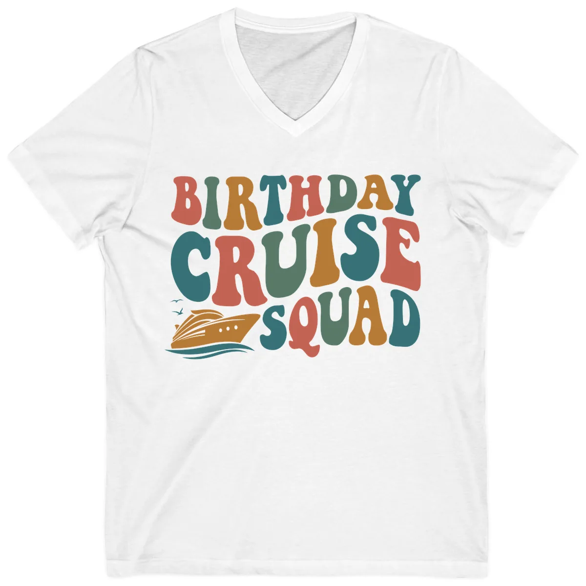 Birthday Cruise Squad V-Neck in White