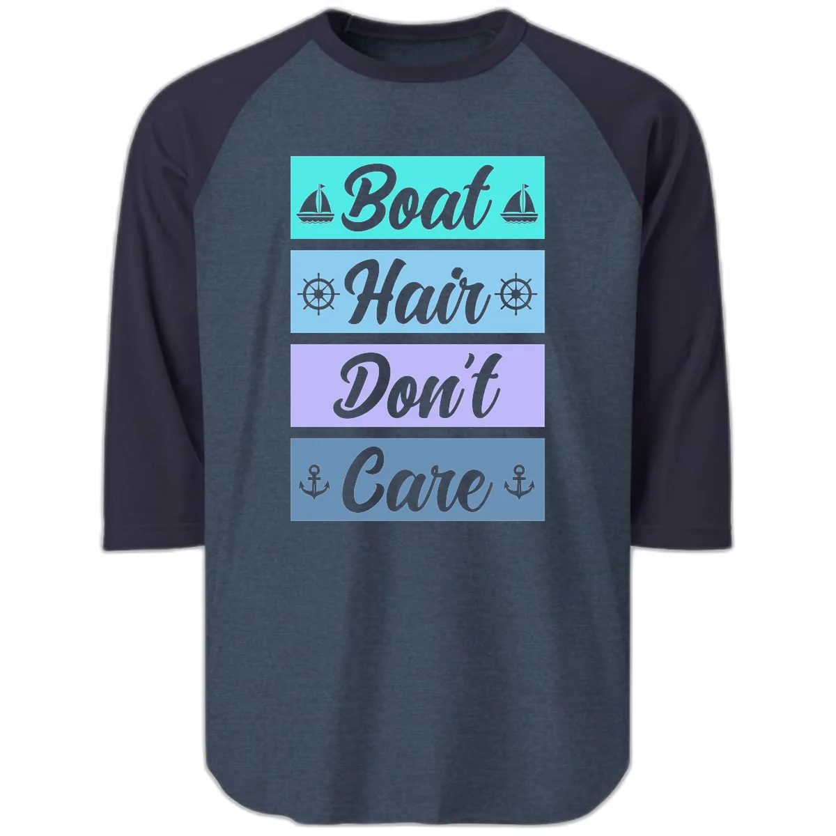 Boat Hair Don't Care Cruise Raglan 3/4 in Heather Denim Navy