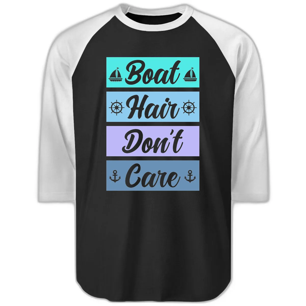Boat Hair Don't Care Cruise Raglan 3/4 in Black White