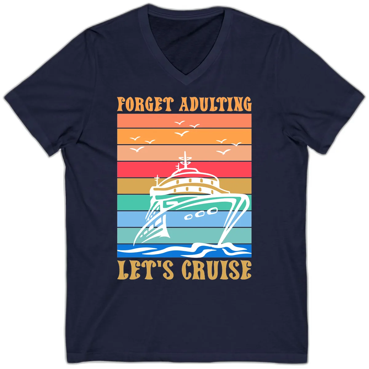 Forget Adulting Let's Cruise V-Neck in Navy