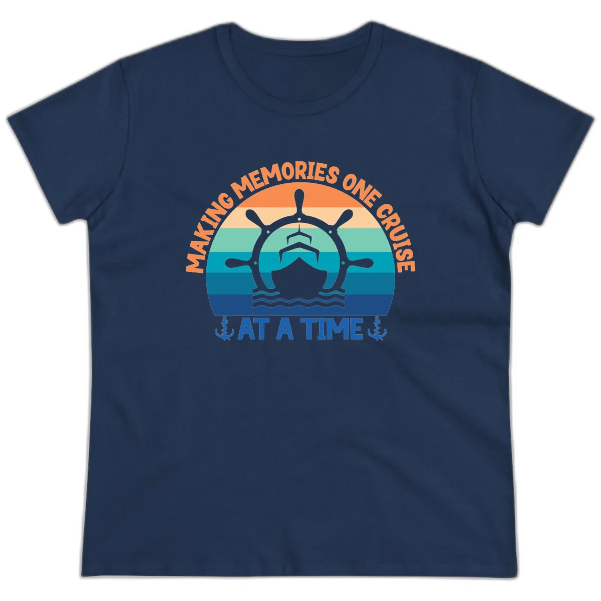 Making Memories One Cruise At A Time Ladies Tee in Navy
