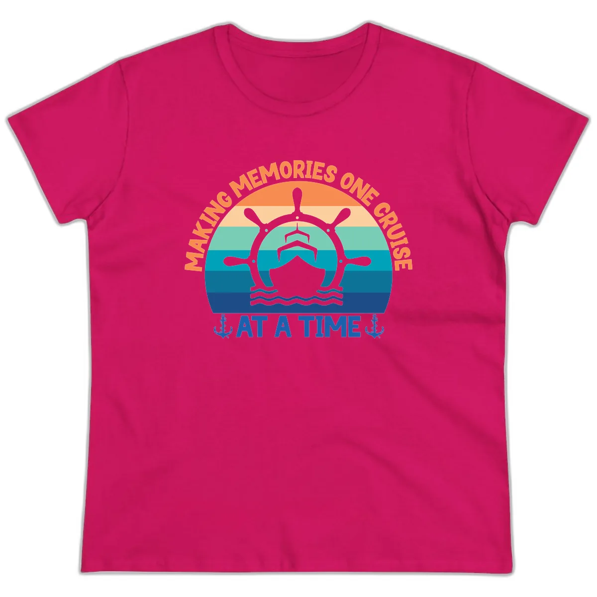 Making Memories One Cruise At A Time Ladies Tee in Heliconia