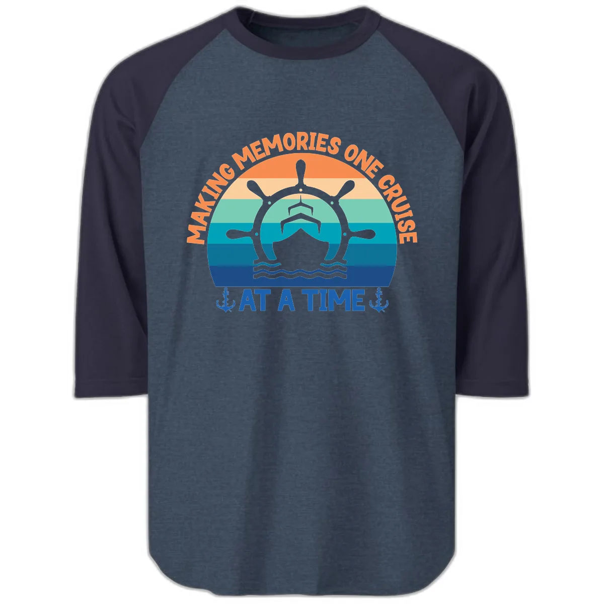 Making Memories One Cruise At A Time Raglan 3/4 in Heather Denim Navy