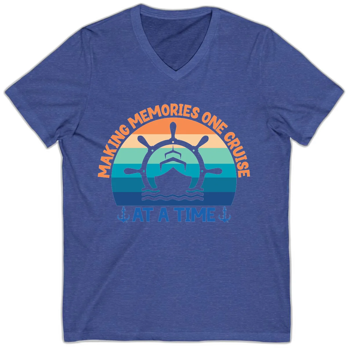 Making Memories One Cruise At A Time V-Neck in Heather True Royal