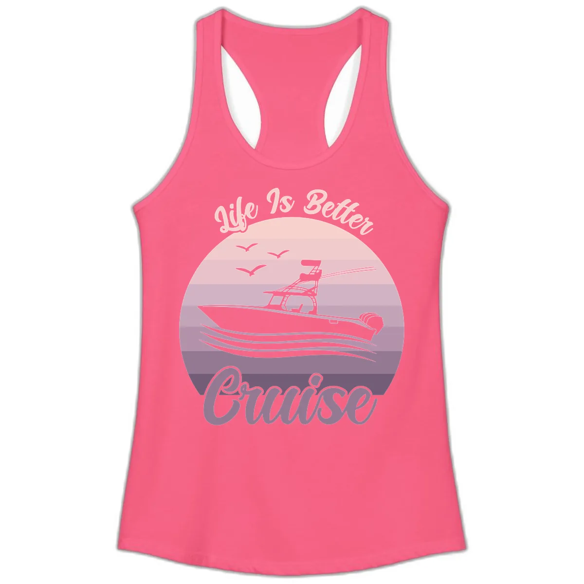 Life Is Better Boating Ladies Tank in Solid Hot Pink
