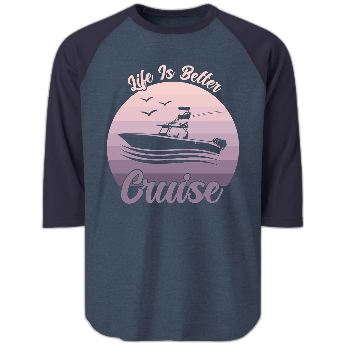 Life Is Better Boating Raglan 3/4 in Heather Denim Navy