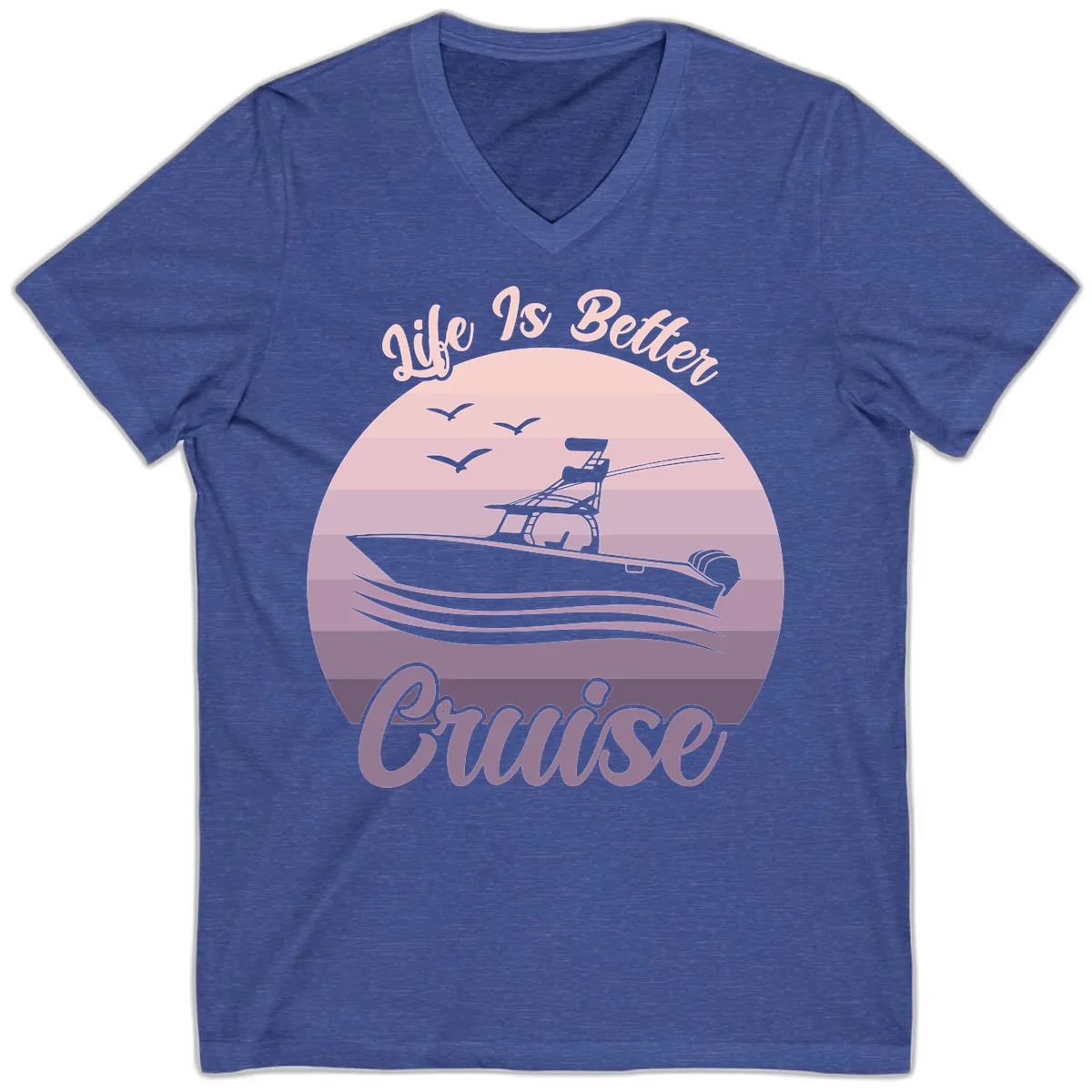 Life Is Better Boating V-Neck in Heather True Royal