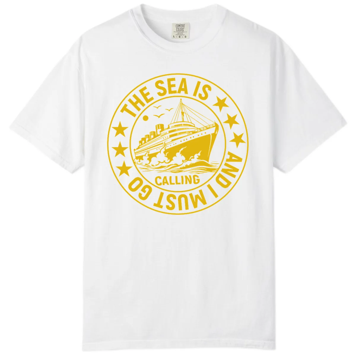 The Sea Is Calling Nautical Badge Comfort Color in White