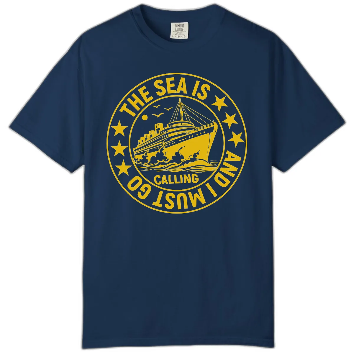 The Sea Is Calling Nautical Badge Comfort Color in Navy