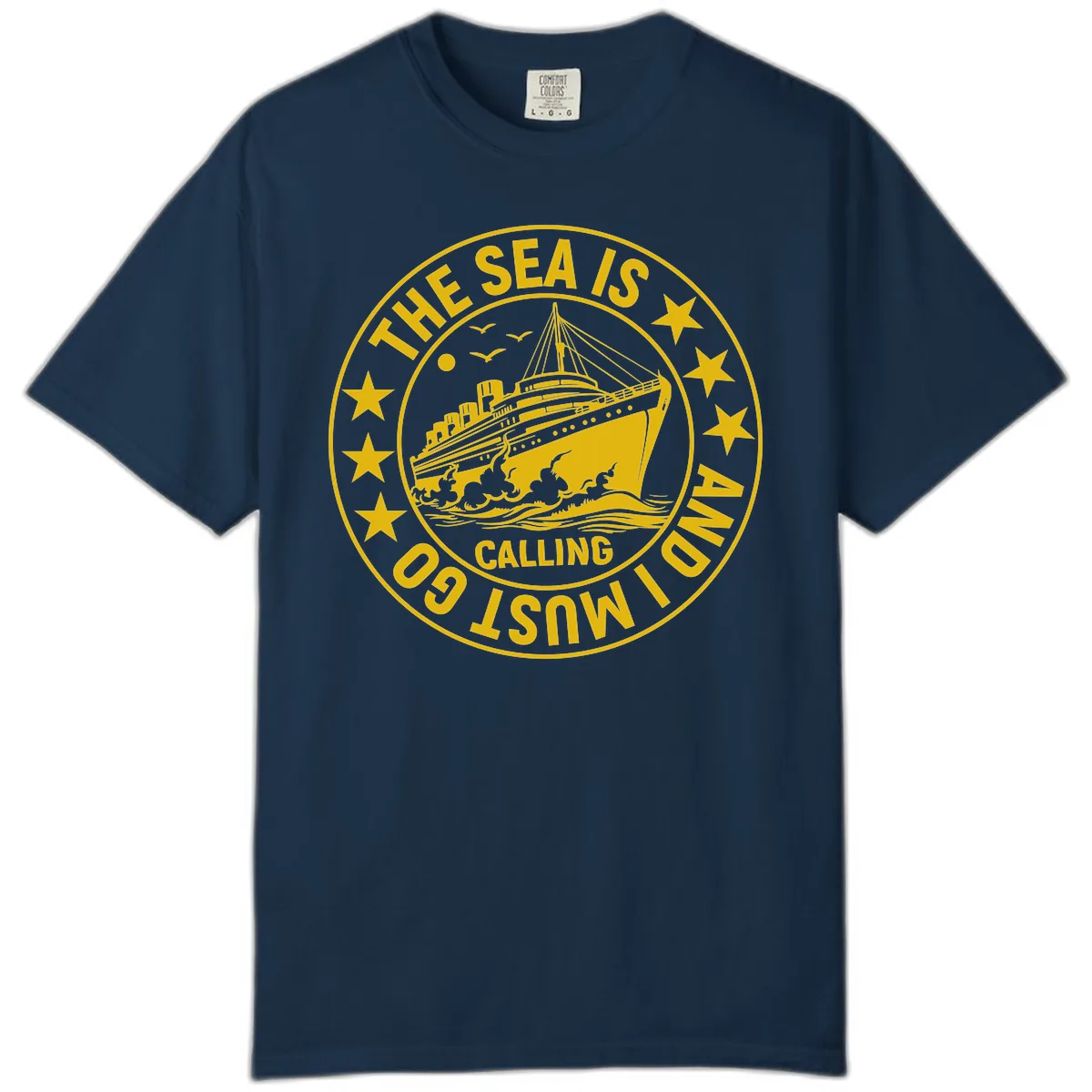 The Sea Is Calling Nautical Badge Comfort Color in True Navy