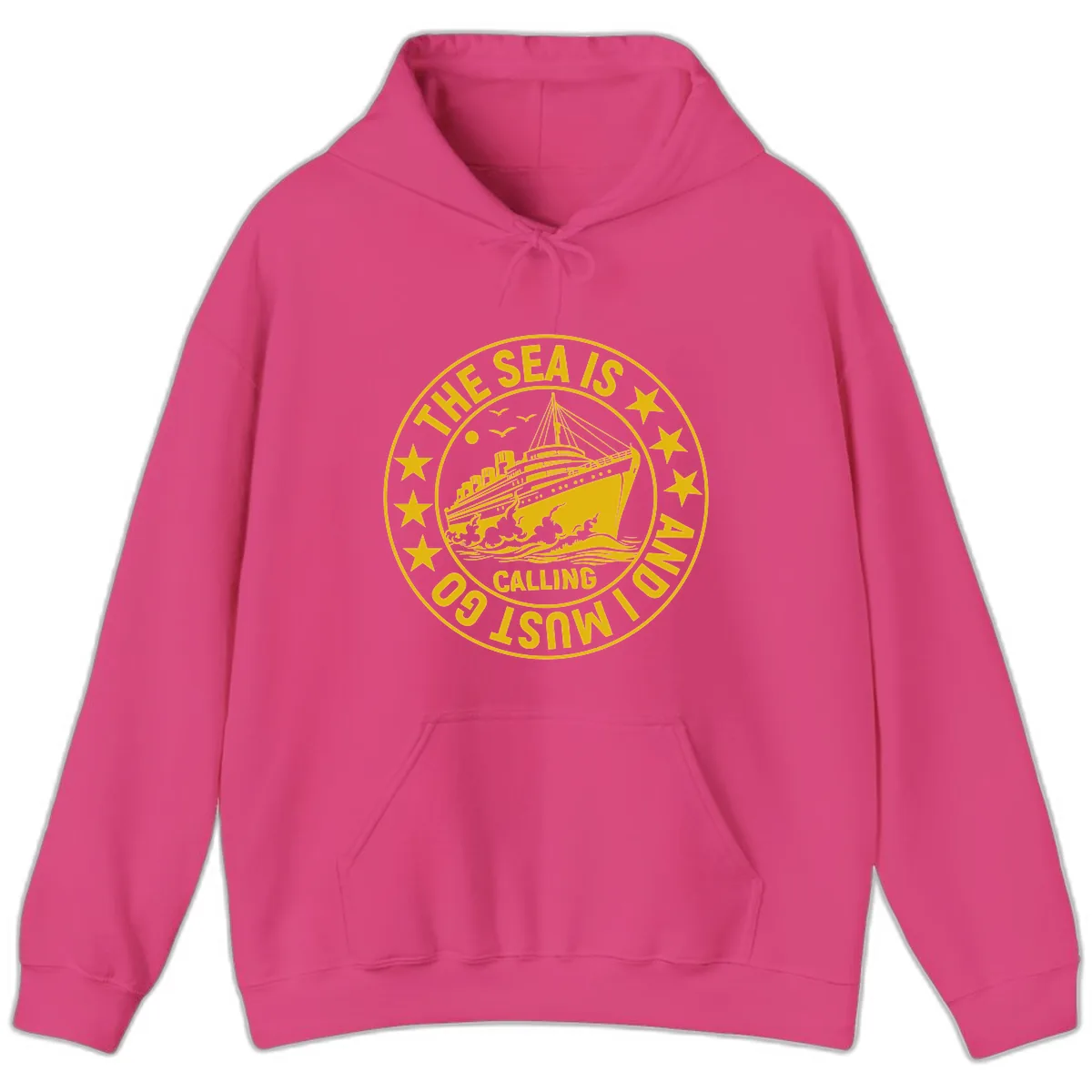 The Sea Is Calling Nautical Badge Hoodie in Heliconia