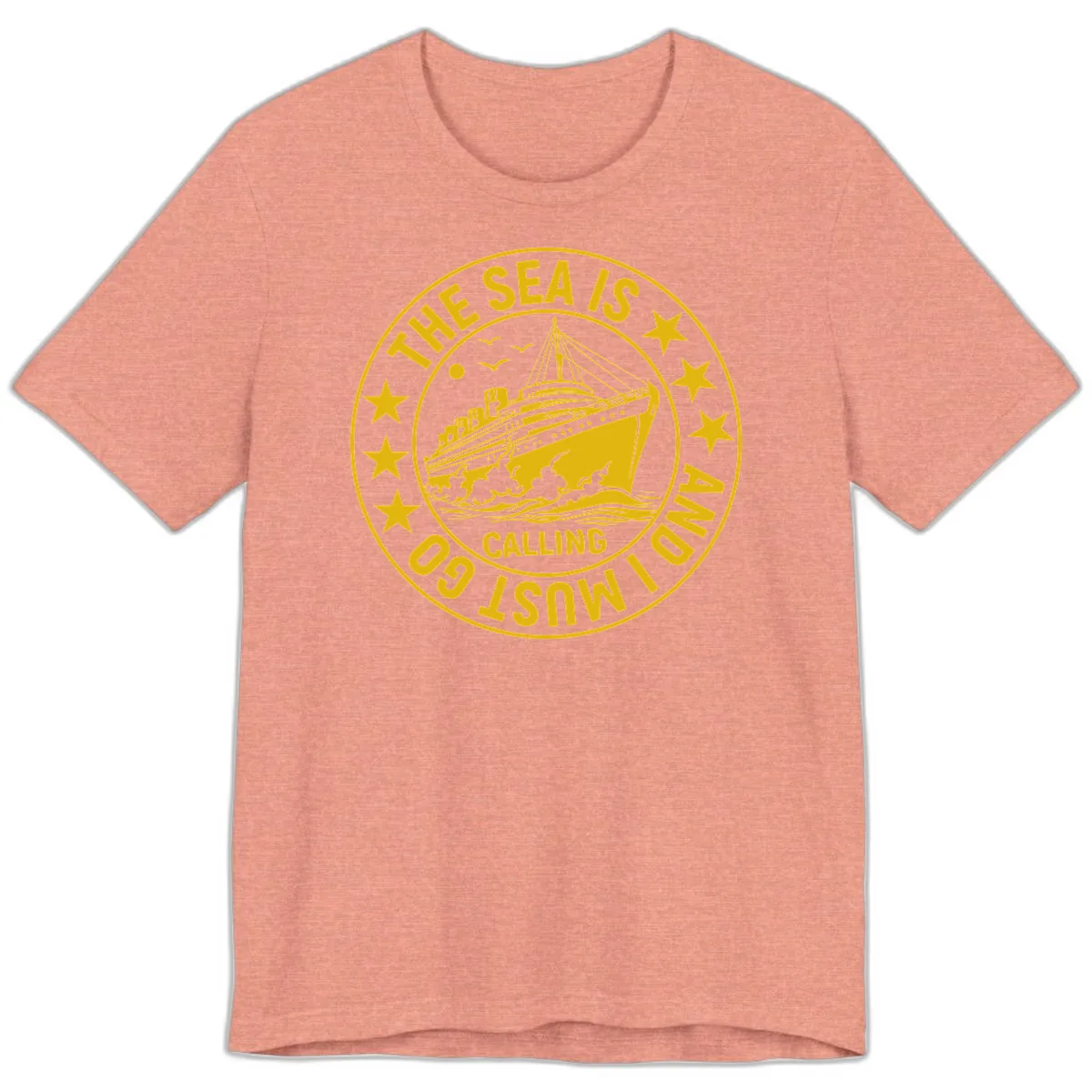 The Sea Is Calling Nautical Badge Premium T-Shirt in Heather Sunset