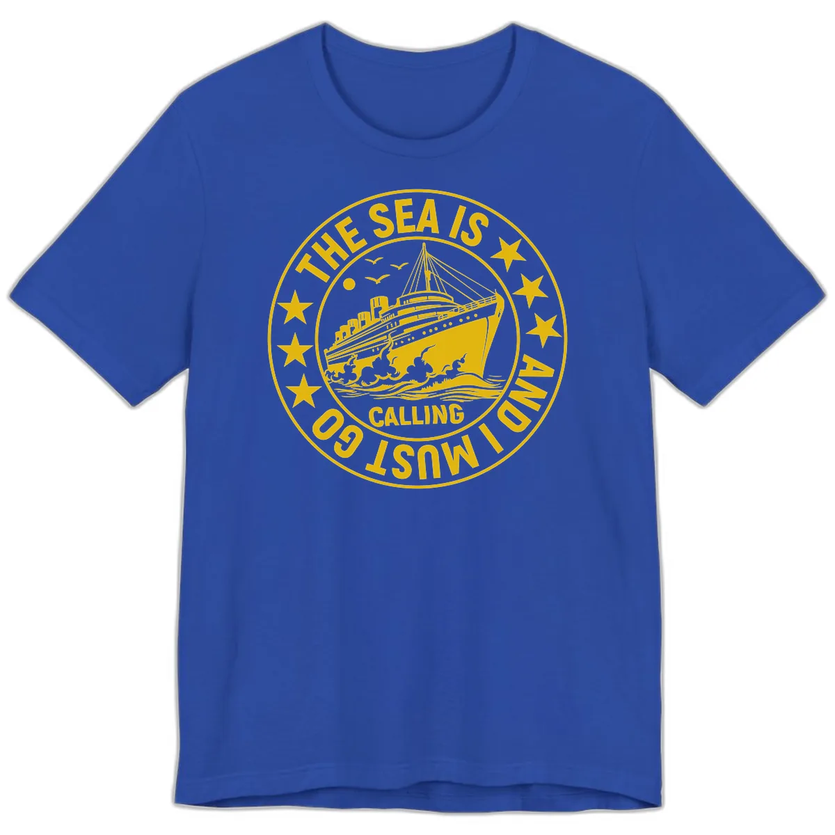 The Sea Is Calling Nautical Badge Premium T-Shirt in True Royal