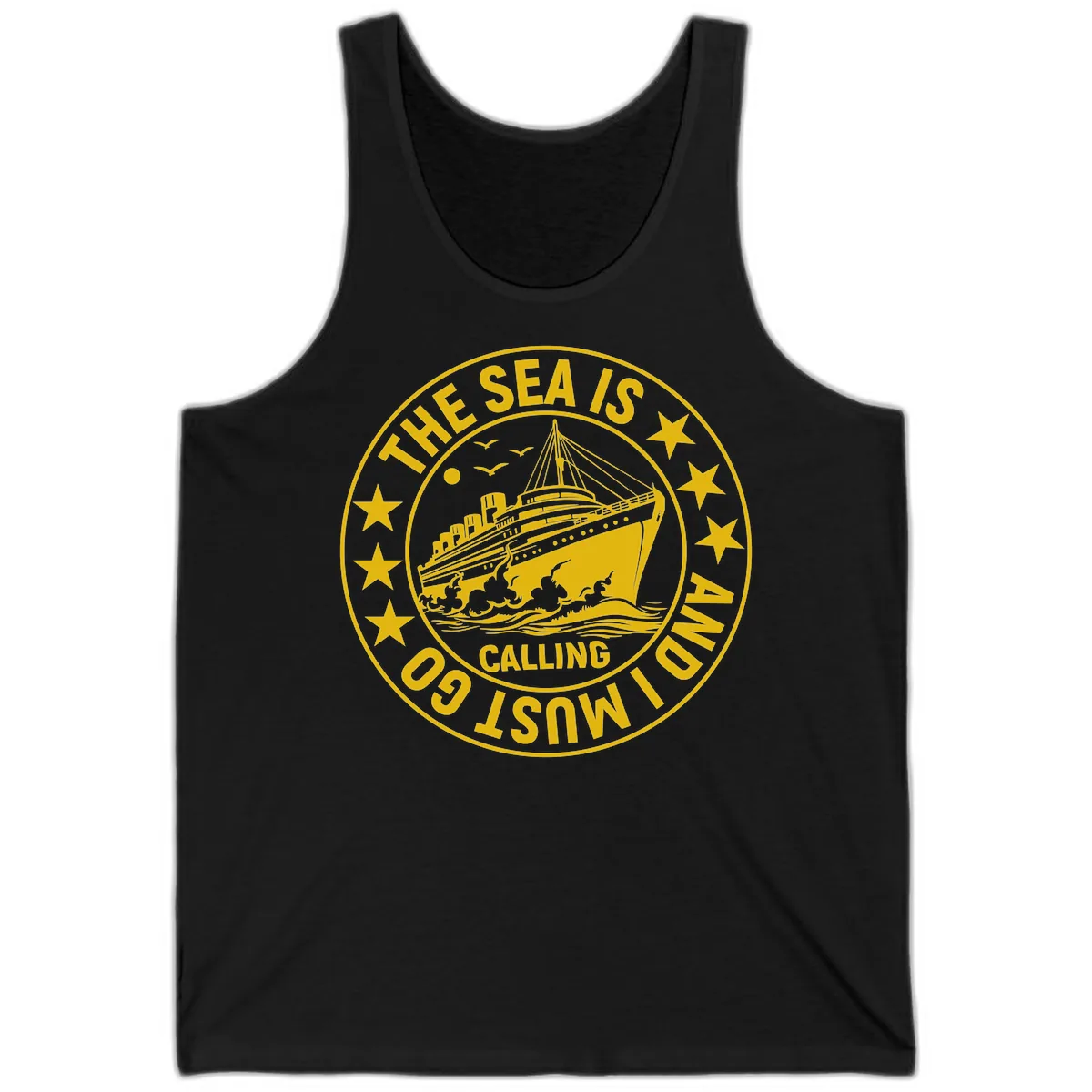 The Sea Is Calling Nautical Badge Tank in Black