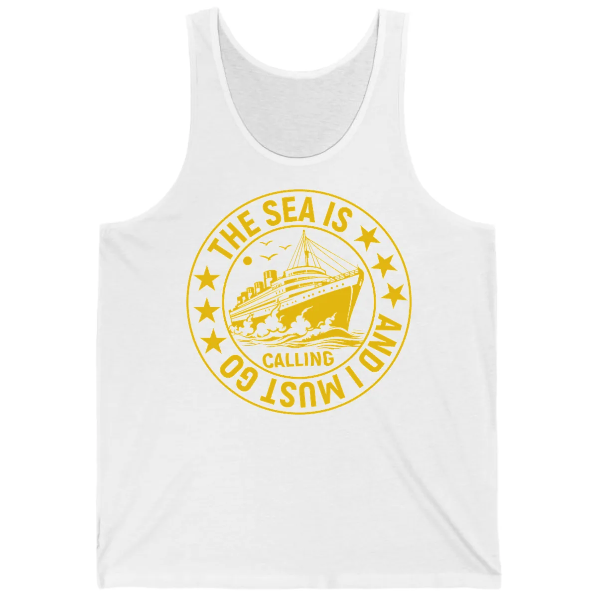 The Sea Is Calling Nautical Badge Tank in White