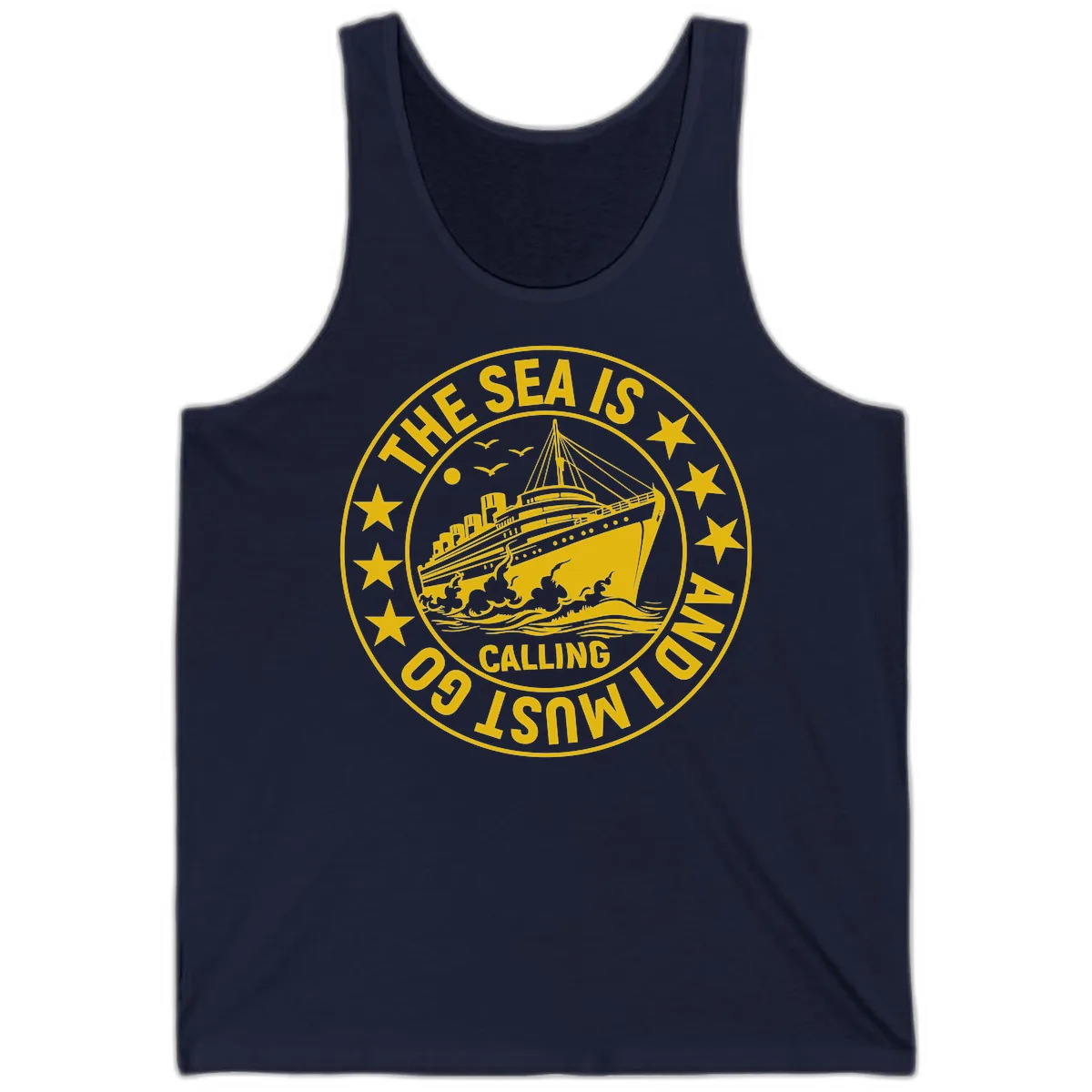 The Sea Is Calling Nautical Badge Tank in Navy