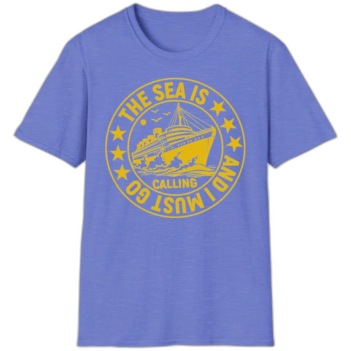 The Sea Is Calling Nautical Badge T-Shirt in Heather Royal
