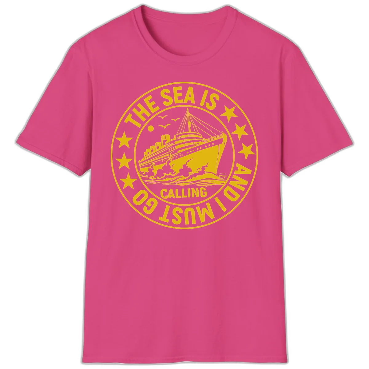 The Sea Is Calling Nautical Badge T-Shirt in Heliconia