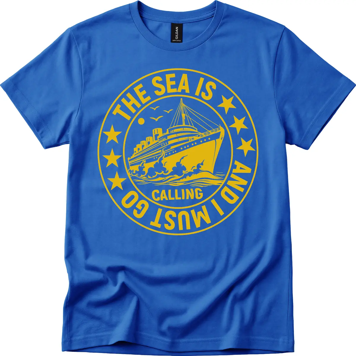 The Sea Is Calling Nautical Badge T-Shirt in Royal