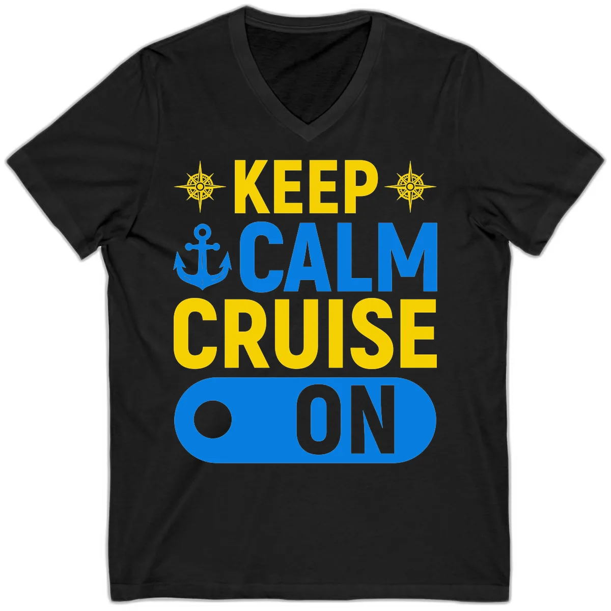 Keep Calm Cruise On V-Neck in Black